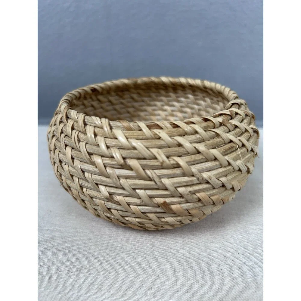 Round Woven Natural Rattan Wicker Decor Basket 6 in X 3 in